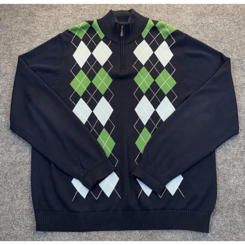 Vintage Brooks Brothers Men's Size XL Navy Argyle 1/4 Zip Sweater Hong Kong